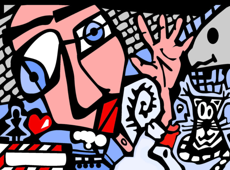 ToF Behang graffiti getekende man met drukke achtergrond