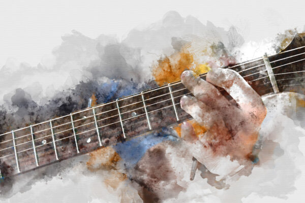 ToF Behang gitaar hals met hand close-up