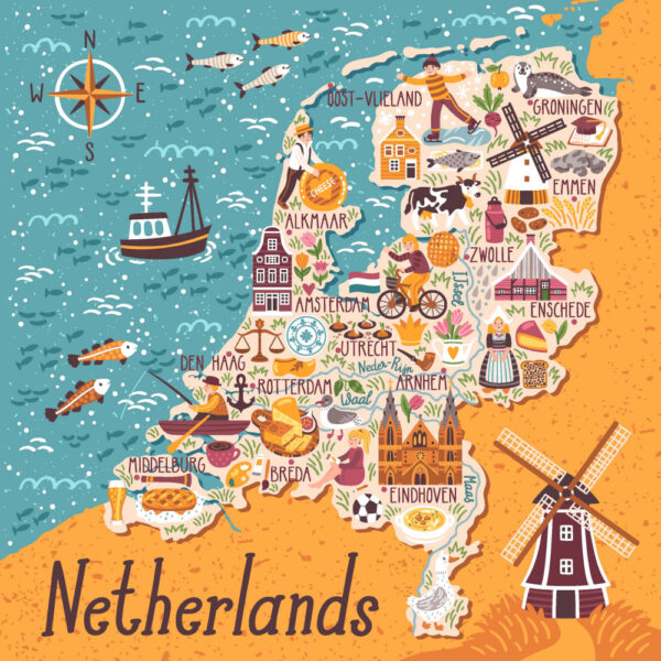 ToF Behang kaart van Nederland met plaatsnamen en kenmerken