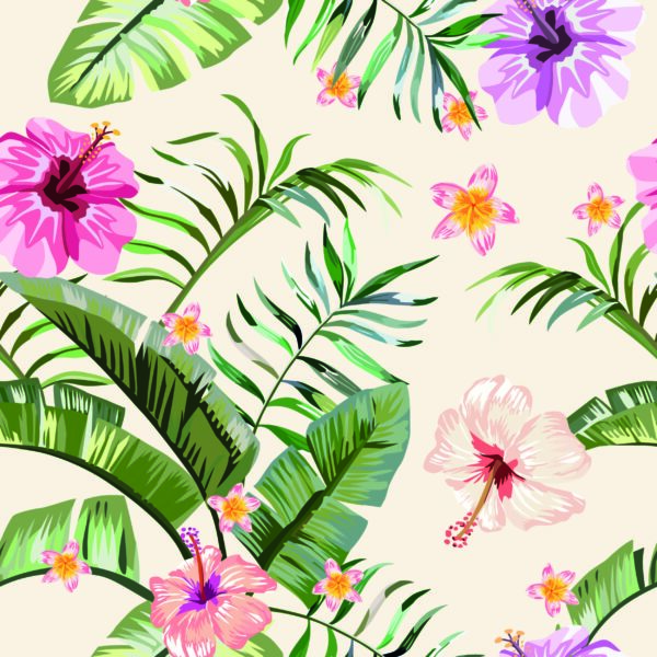 ToF Behang bloem tropisch met zalmkleurige achtergrond