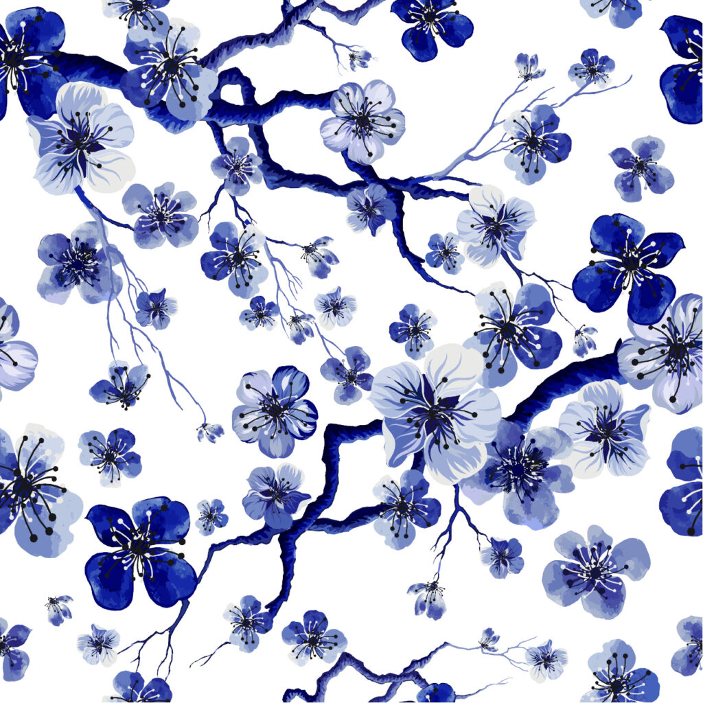ToF Behang bloemen in blauwtinten