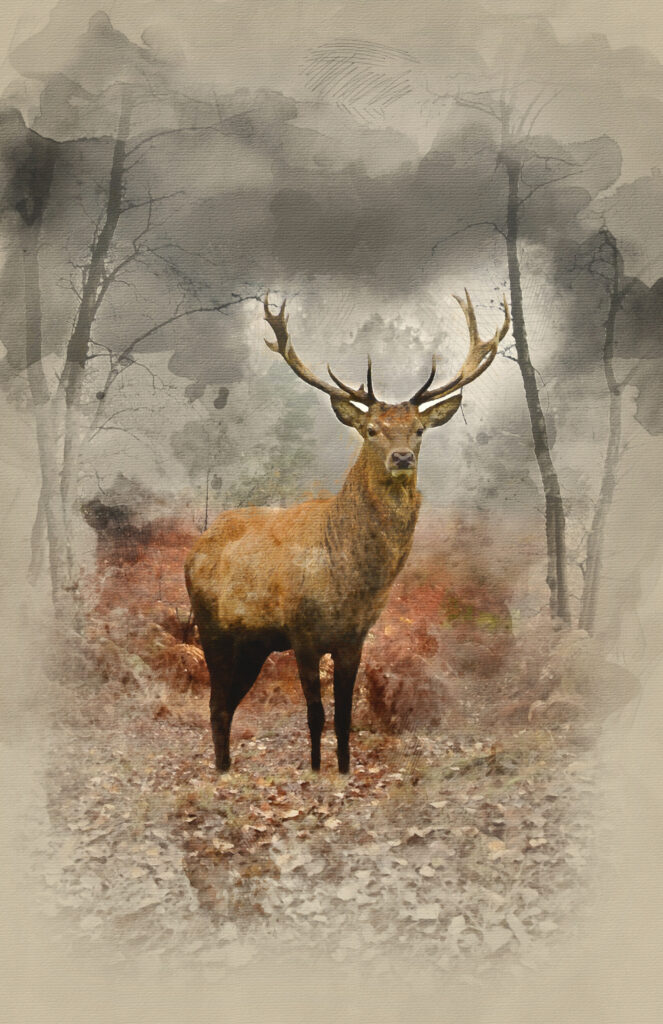 ToF Behang bosdieren illustratie van hert met bomen