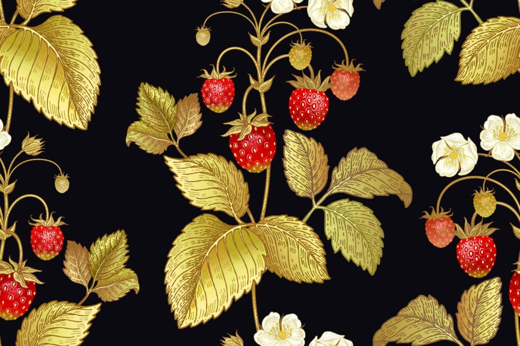 ToF Behang fruit aardbeienplant getekend