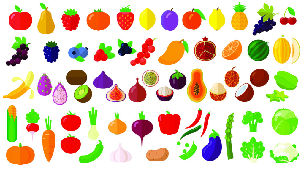 ToF Behang fruit verschillende soorten getekend