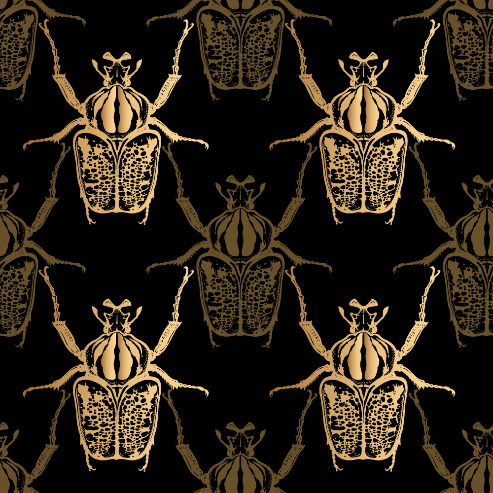ToF Behang dieren illustratie Goliathkevers in goud en zwarttinten