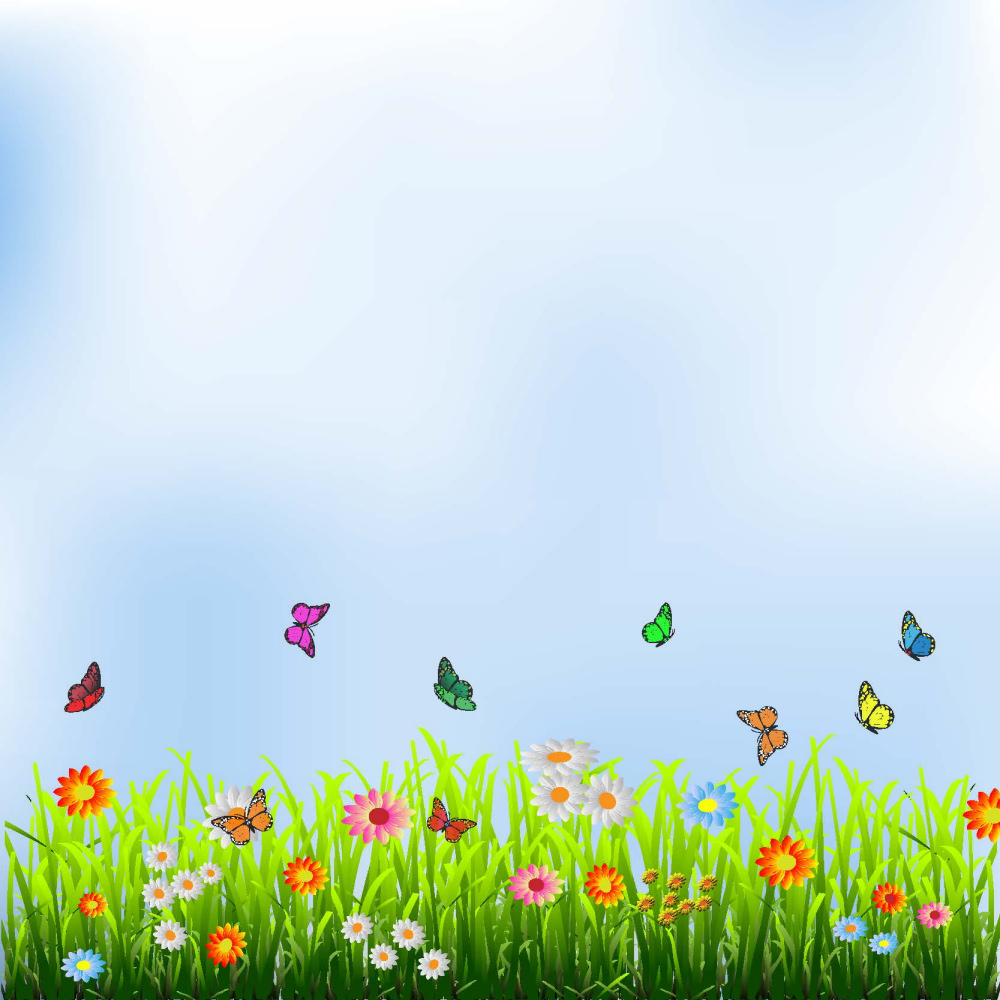 ToF Behang natuur blauwe lucht gras en bloemen