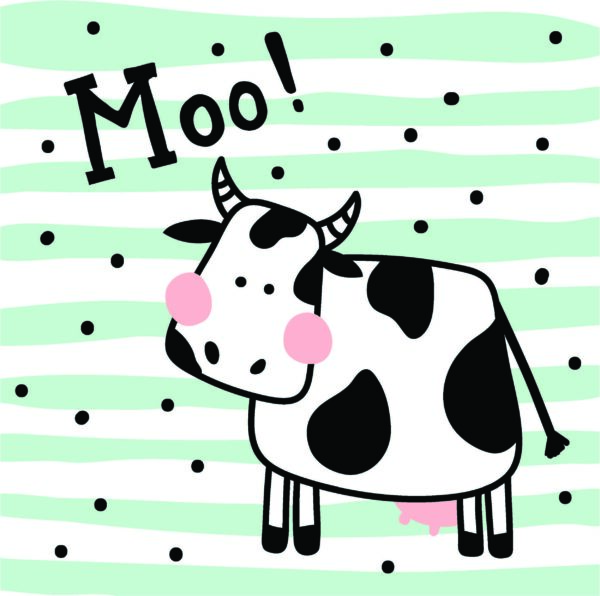ToF Behang koe met mint groen gestreepte achtergrond