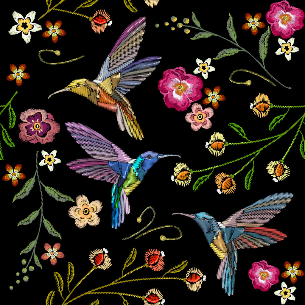 ToF Behang vogels illustratie kolibries met bloemen