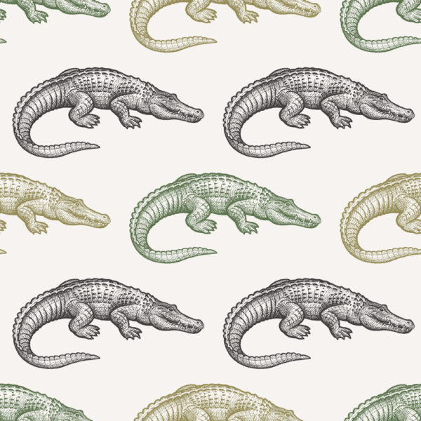 ToF Behang wilde dieren illustratie krokodillen in zwart en groen