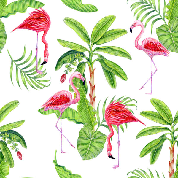 ToF Behang flamingo's met palmbladeren illustratie
