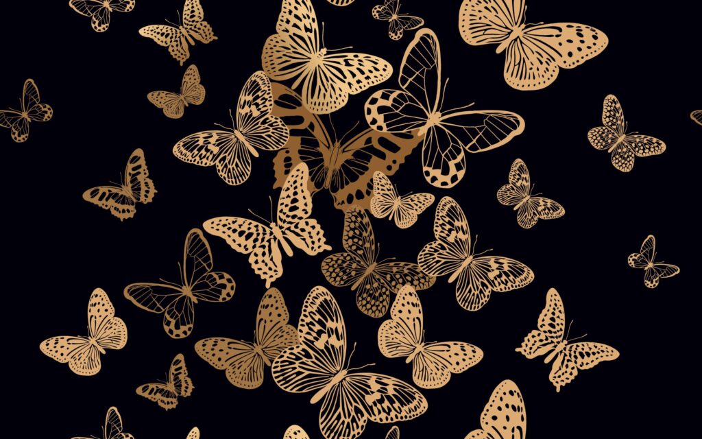 ToF Behang met vlinders in goud en zwart illustratie