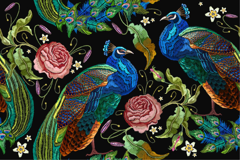 ToF Behang pauwen met kleurrijke achtergrond