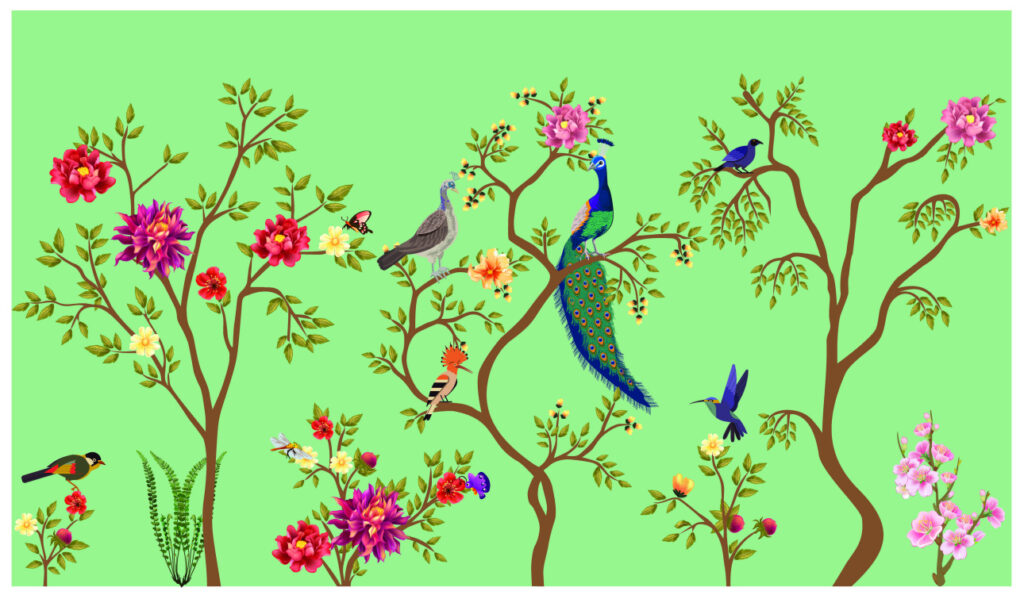 ToF Behang bloemen met verschillende vogels