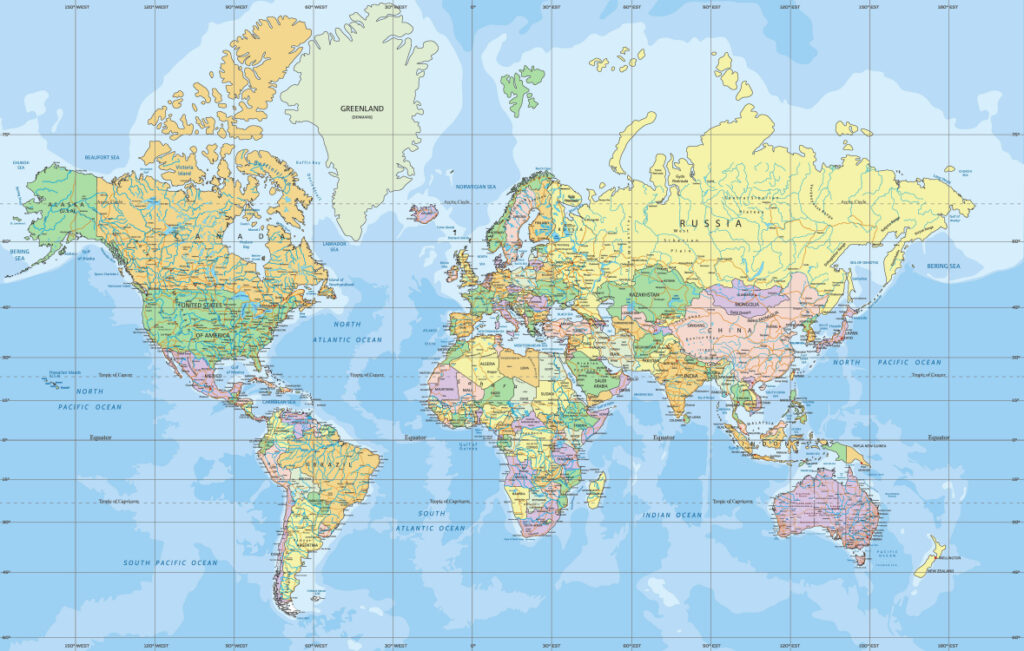 ToF Behang wereldkaart in kleur