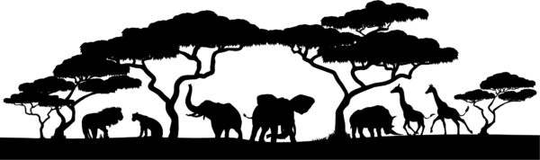 ToF Behang wilde dieren op de savanne zwart-wit tekening
