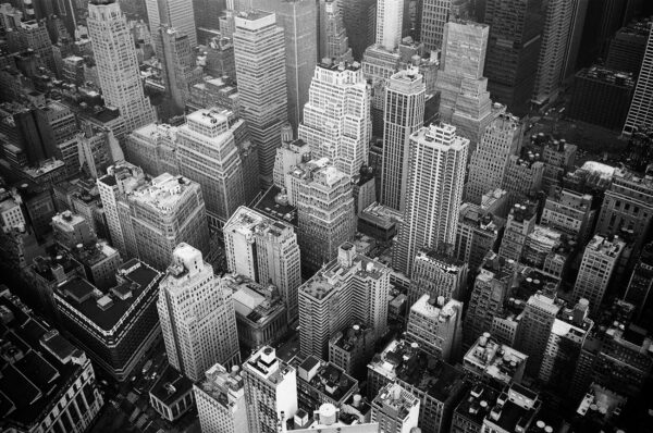 ToF Behang zwart-wit bovenaanzicht wolkenkrabbers New York