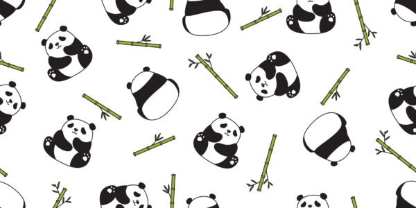 ToF Behang panda's met bamboe met witte achtergrond