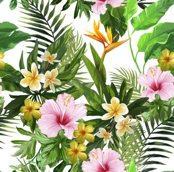 ToF Behang bloemen diverse soorten planten groen en roze