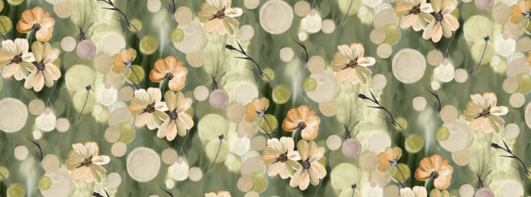 ToF Behang bloemen met groentinten geverfd