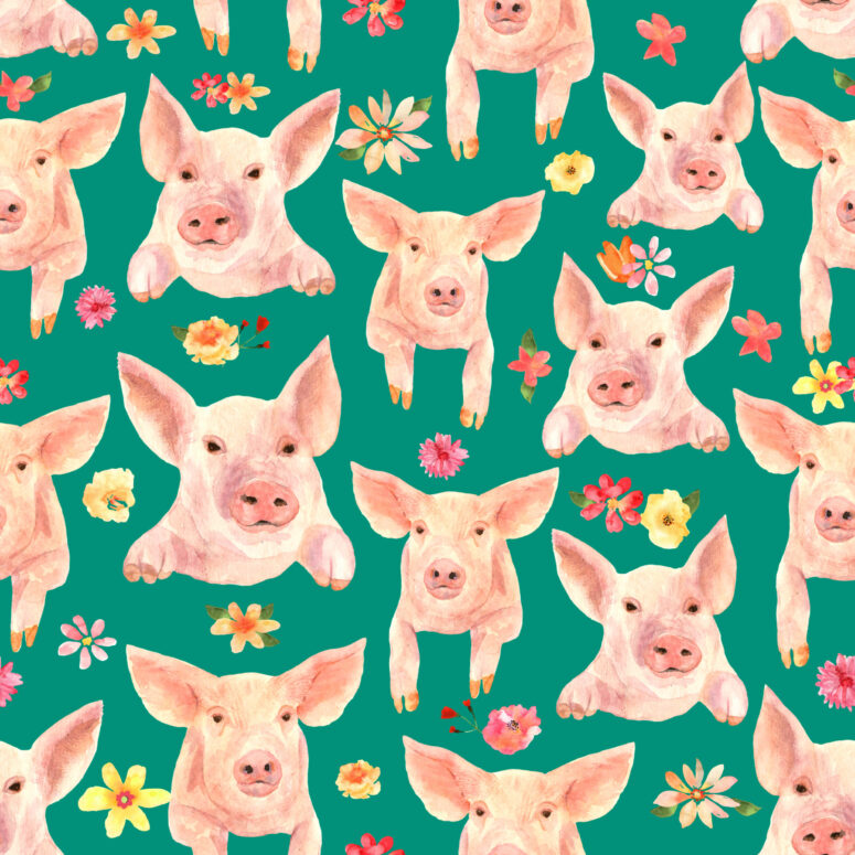 ToF Behang varkens met kleine bloemen