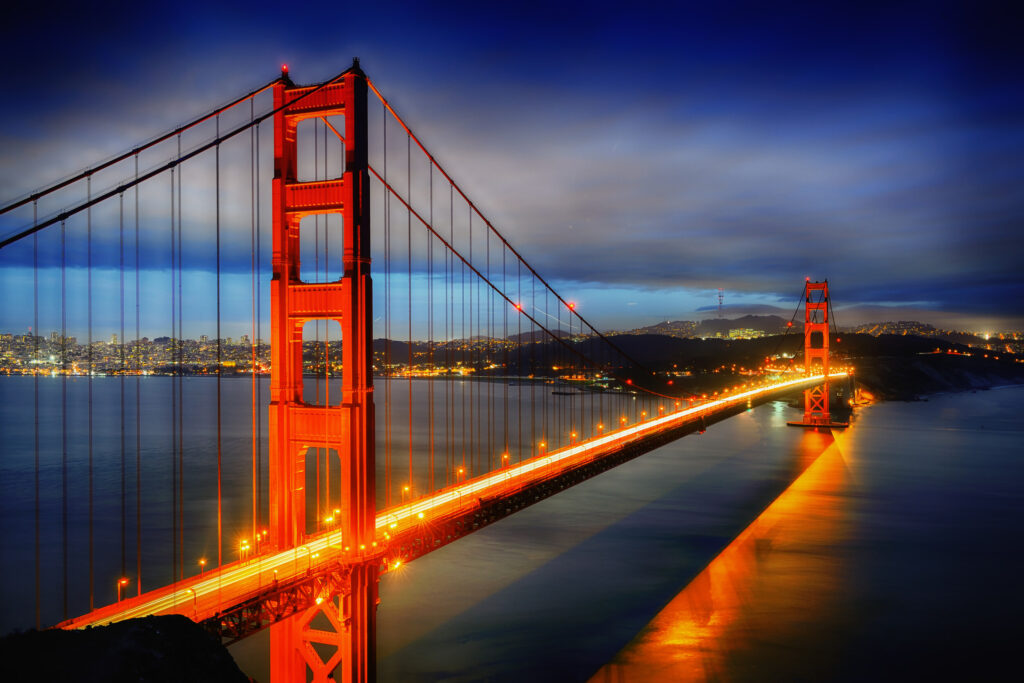 ToF Fotobehang brug rood Golden Gate verlicht