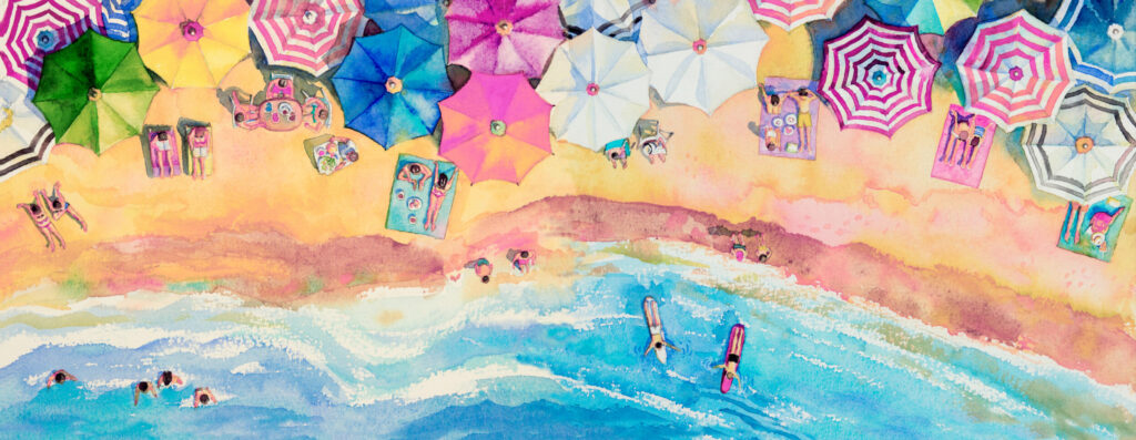 ToF Behang strand met parasollen geschilderd