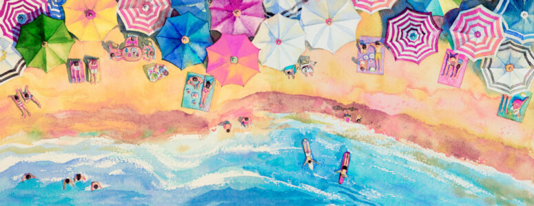ToF Behang strand met parasollen geschilderd