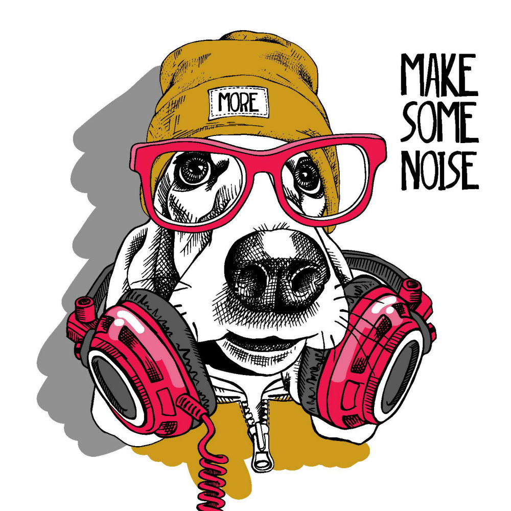 ToF Behang hond getekend met koptelefoon