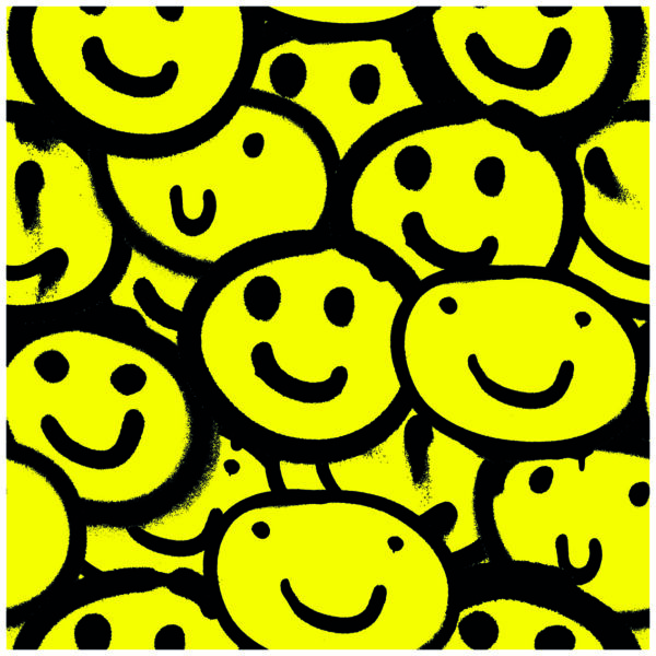 ToF Behang smileys geel vol geplakt