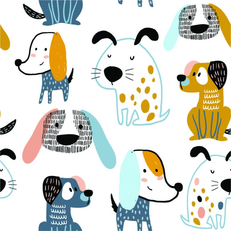 ToF Behang honden getekend met een witte achtergrond