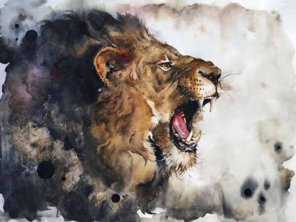 ToF Behang leeuwen schilderij van de kop van een mannetjesleeuw
