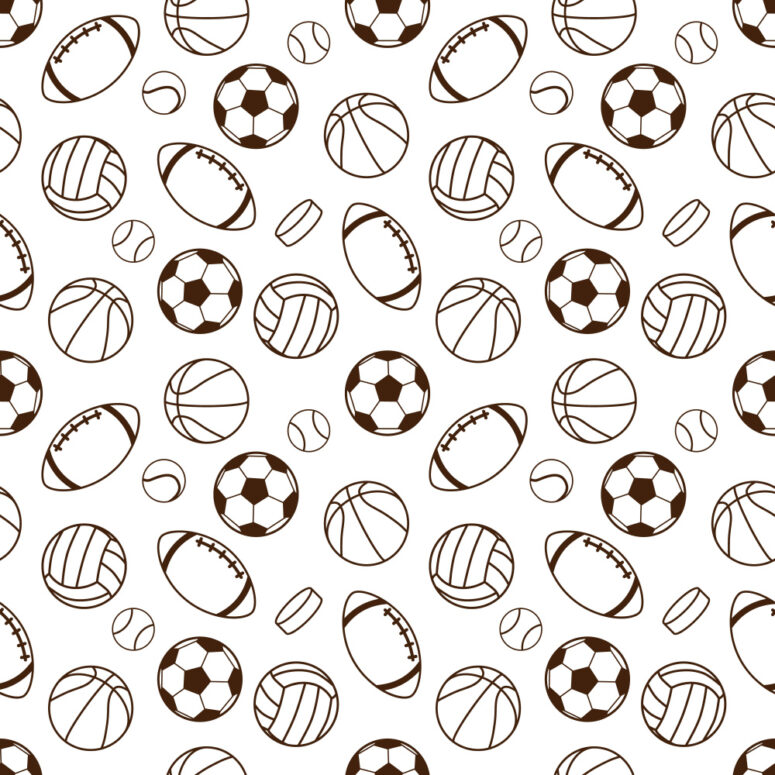 ToF Behang sport illustratie met ballen in zwart-wit