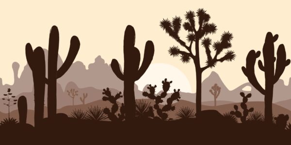 ToF Behang bloemen woestijn naadloos patroon met silhouetten van cactussen