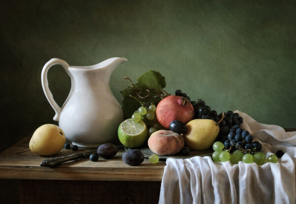 ToF Behang schilderij stilleven met een bord vol fruit
