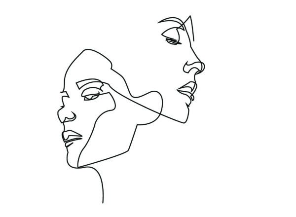 ToF Behang kunst doorlopende lijn tekening van set gezichten