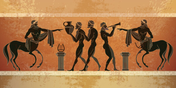 ToF Behang mensen Grieken met potten en trompet