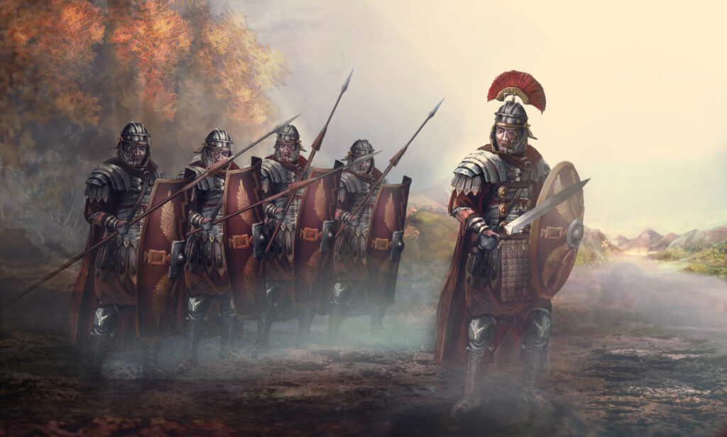 ToF Behang mensen Romeinse soldaten met zwaarden en schilden