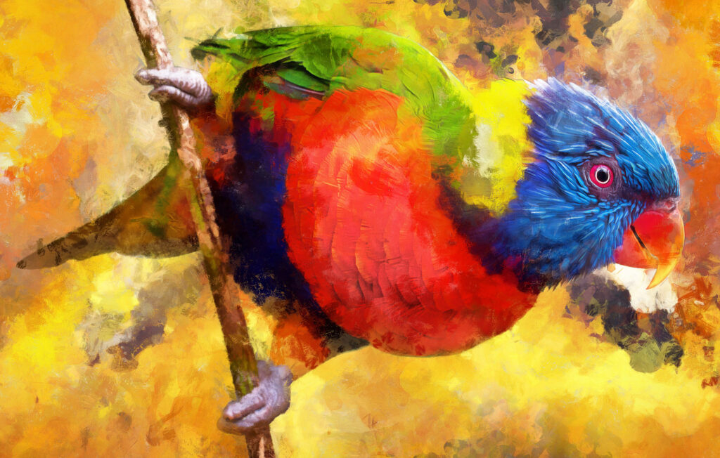 ToF Behang vogel kleurijke papegaai op een tak