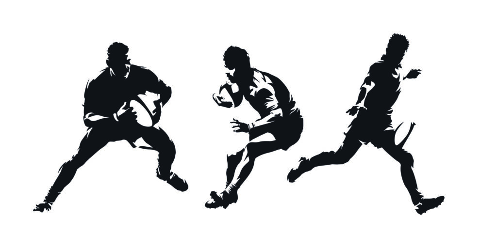 ToF Behang sport silhouetten van rugbyspelers in zwart-wit