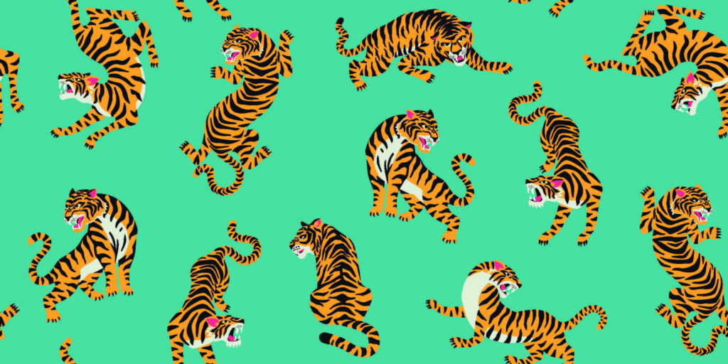 ToF Behang tijger met groene achtergrond