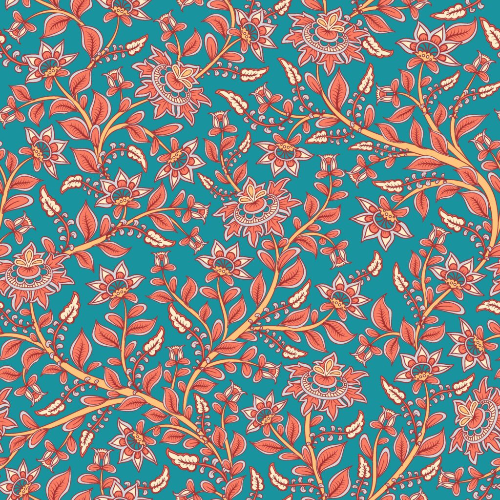 ToF Behang bloemen decoratief patroon op turquoise