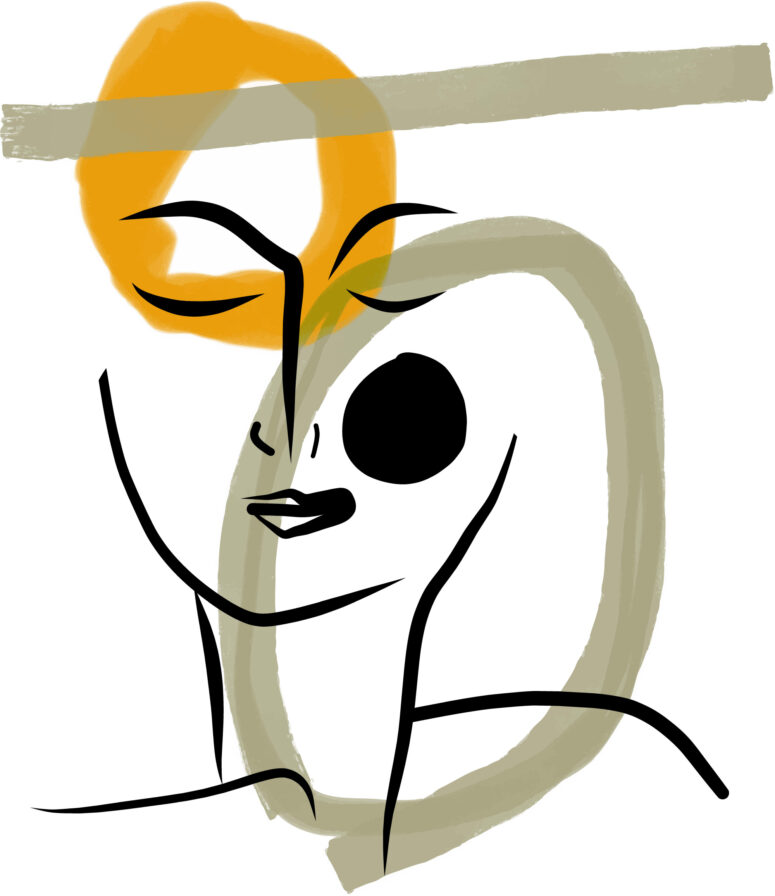 ToF Behang kunst portret in grijsbruin en okergeel