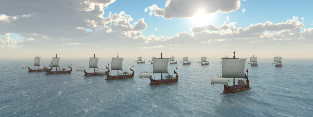 ToF Fotobehang mensen Romeinse schepen