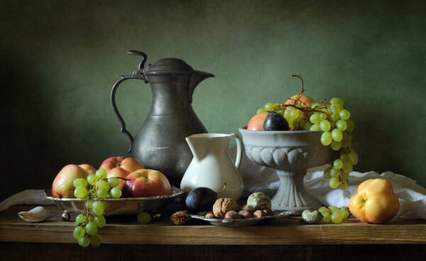 ToF Behang schilderij stilleven met appels en druiven