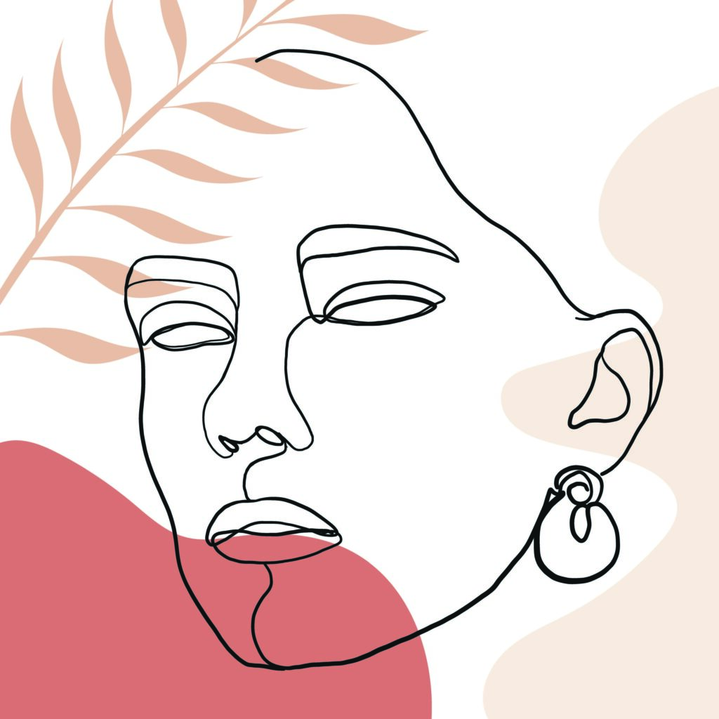 ToF Behang kunst lijngezicht vrouw met blad