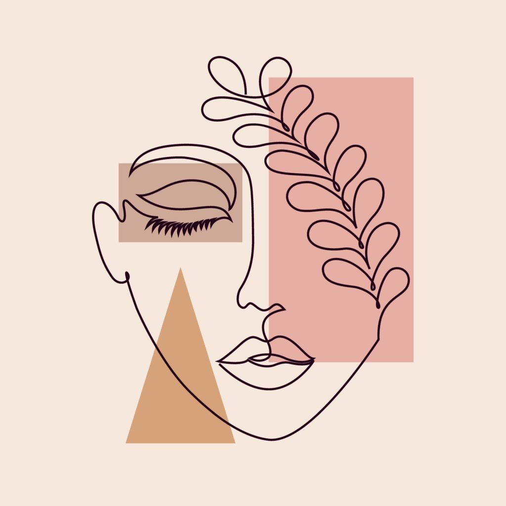 ToF Behang kunst minimalistisch vrouwengezicht met tak