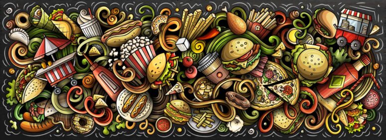 ToF Behang graffiti verschillende soorten fastfood