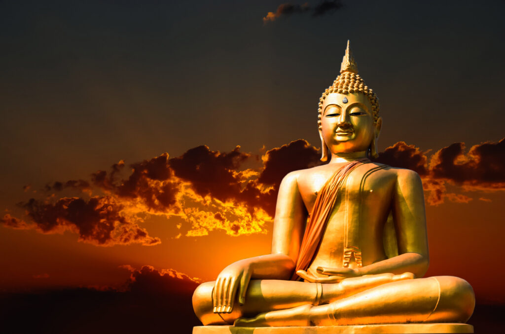 ToF Fotobehang Boeddha gouden natuursteen