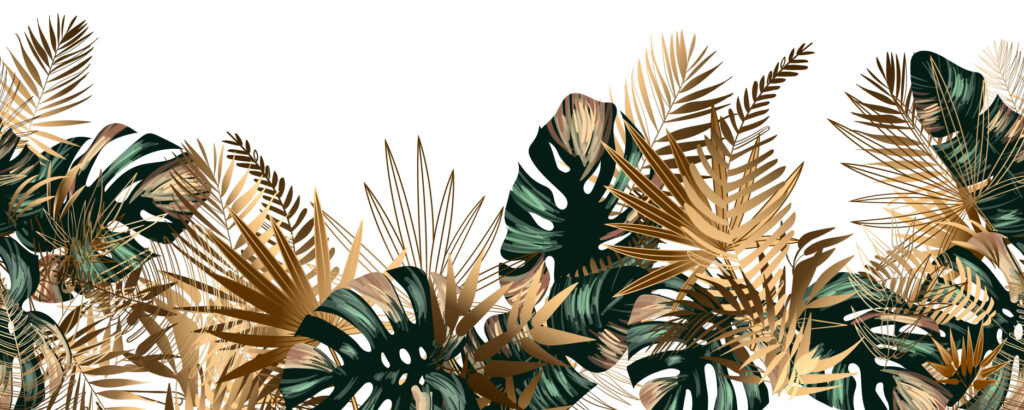 ToF Behang jungle gouden en groen palmbladeren