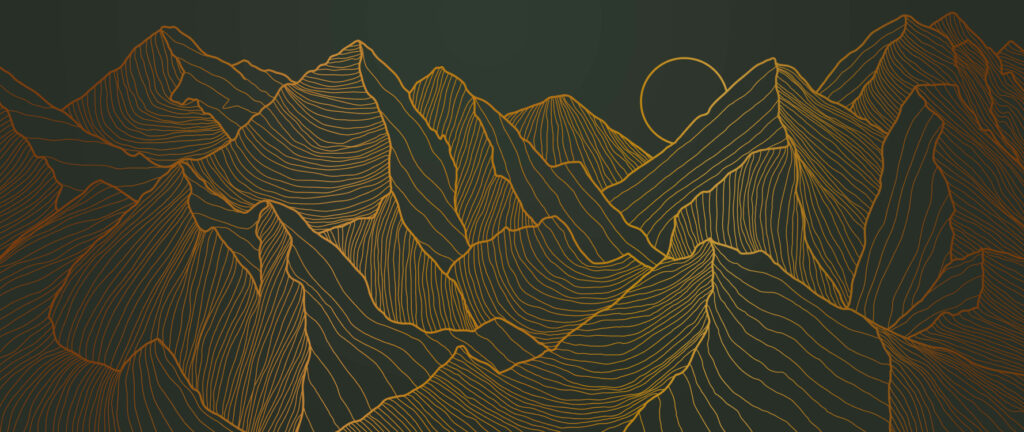 ToF Behang kunst landschap behang ontwerp met gouden berglijn